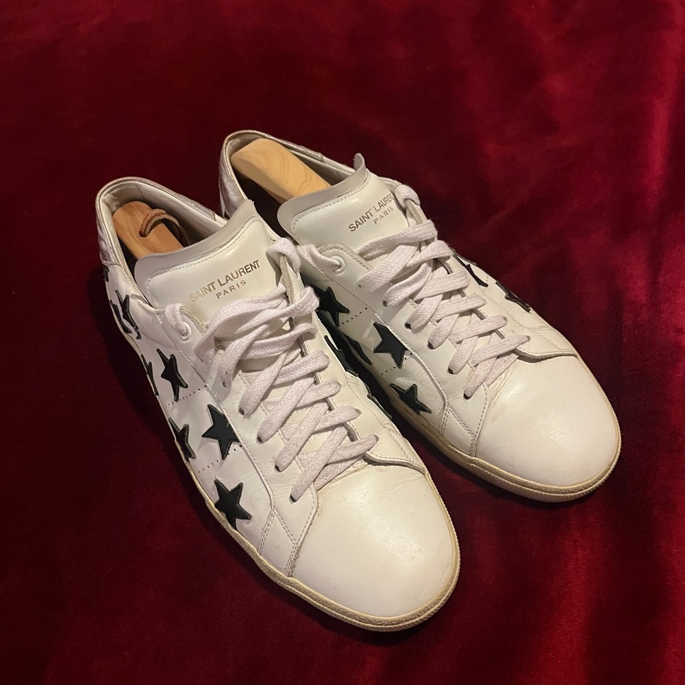 Saint Laurent white & black star tennis sneaker